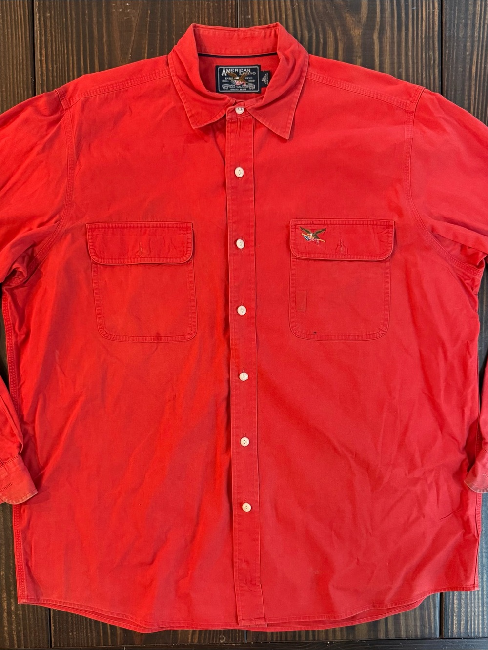 American Living Red Long-Sleeve Button-Up Shirt